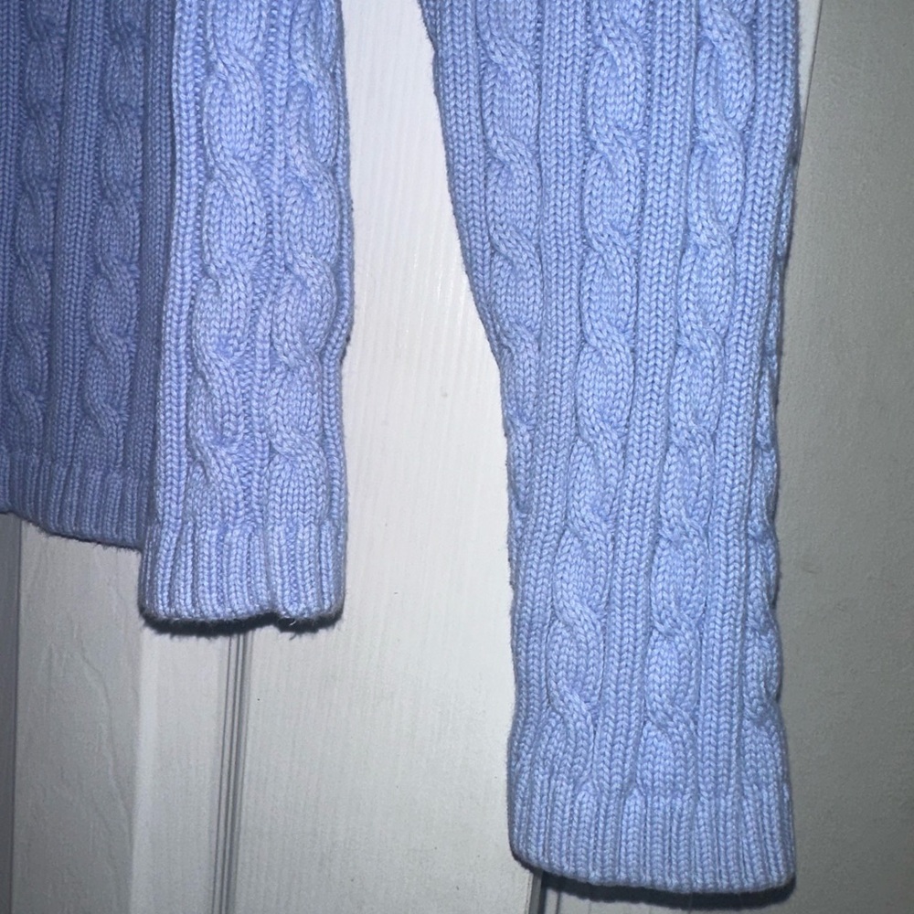 L.L. Bean Women's Blue Cable Knit Full Zip Cardigan Sweater Mock Neck XL Cotton - Picture 7 of 8